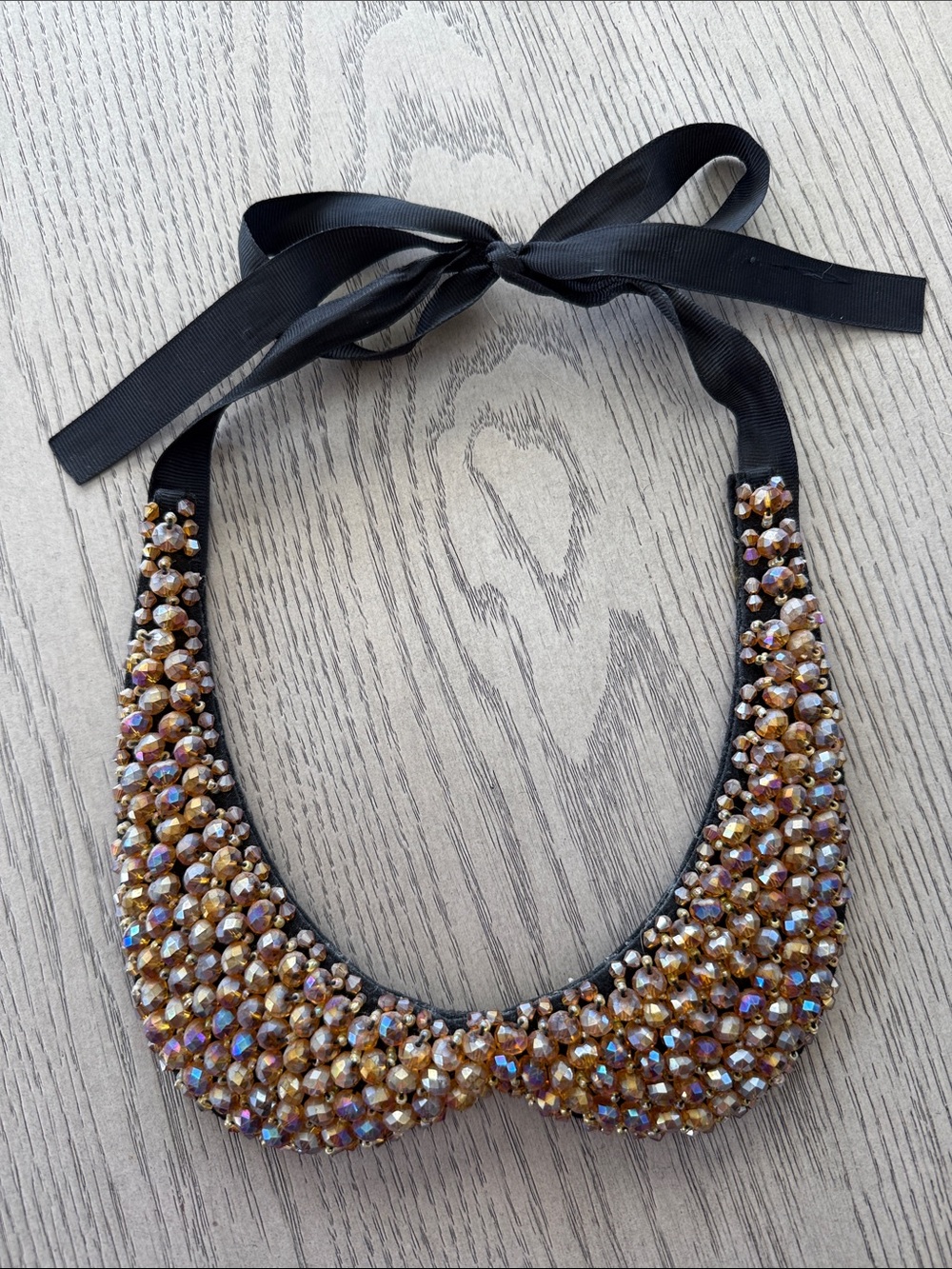 Tasha Crystal Beaded l Peter Pan Faux Collar Bib Necklace- Gold/Iridescent